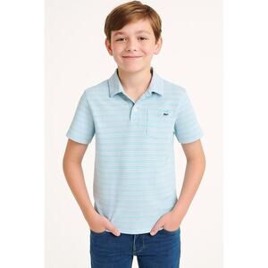 Vineyard Vines Kids Edgartown Polo Striped Blue Green White Sz M (12–14)